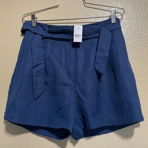 Ann Taylor Navy High-Waist Tie-Front Linen Shorts
